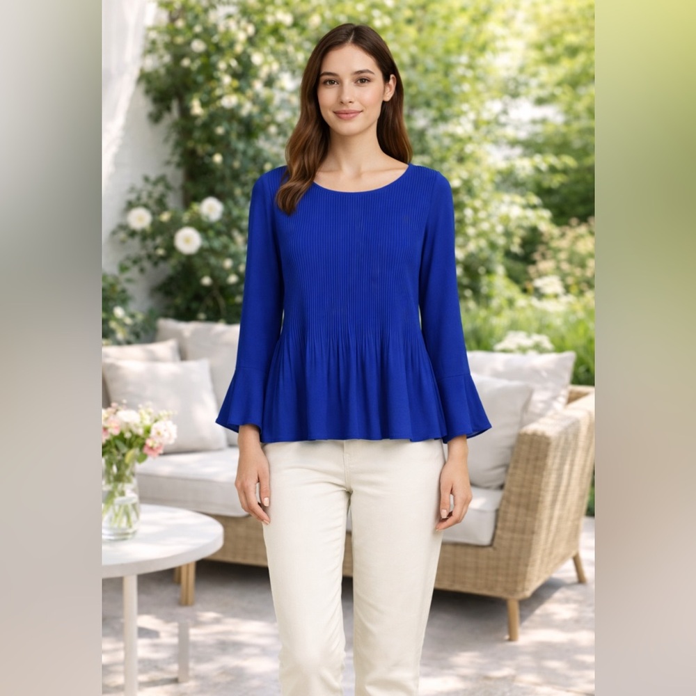 NWT Cato Sapphire Blue Flared Sleeve Blouse